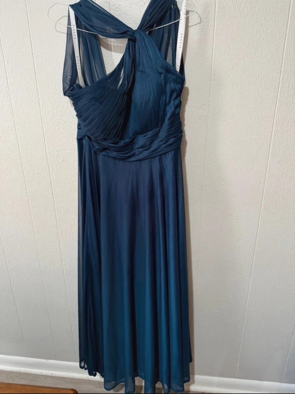 Azazie navy blue Pleated Halter Maxi Dress
